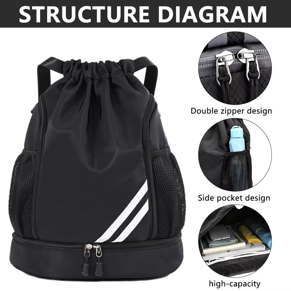1Pcs Unisex Drawstring Gym Backpack with Shoes Compartment Sport Workout Bag for Running Fitness Cycling Swimming Basketball